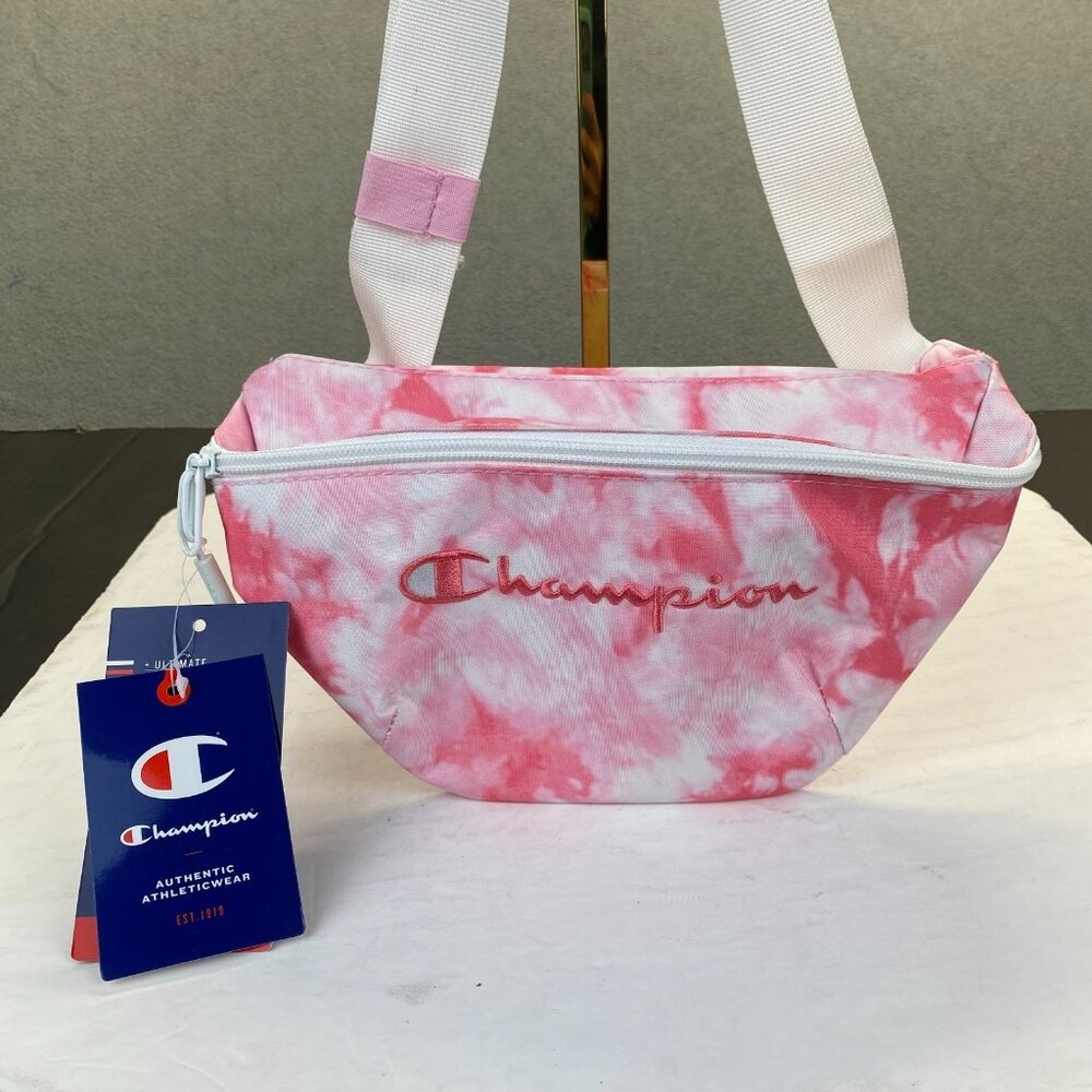 Champion Waist Bag Fanny Pack Shoulder Sling Bag Adjustable Logo All Over Pink